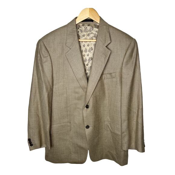 Calvin Klein Men's 40R Wool Silk Blazer 2 Button Jacket Tan Khaki Sportcoat EUC! - Picture 1 of 8